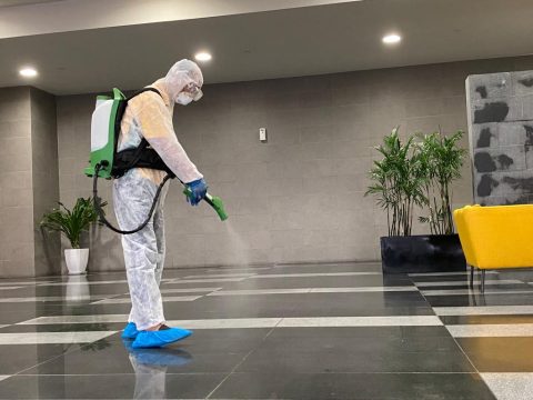 Disinfecting office lobby