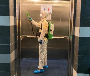 disinfecting office lift
